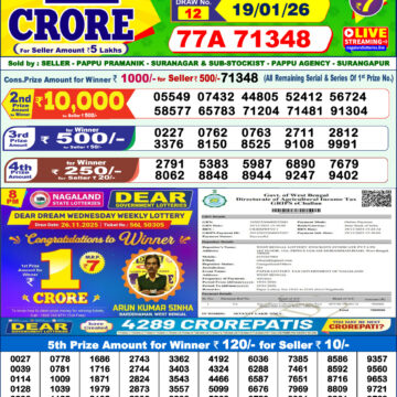Dear Lottery Result Today 1 PM – 19 January 2026