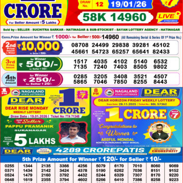 Dear Lottery Result Today 8 PM – 19 January 2026
