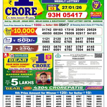 Dear Lottery Result Today 1 PM – 27 January 2026
