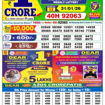Dear Lottery Result Today 1 PM – 31 January 2026