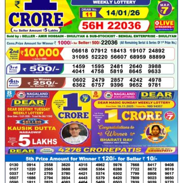 Dear Lottery Result Today 1 PM – 14 January 2026