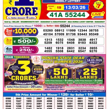 Dear Lottery Result 8 PM Dated 13 March 2026
