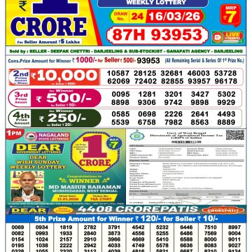 Dear Lottery Result Today 6 PM Dated 16 March 2026