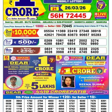 Dear Lottery Result 1 PM Dated 26 March 2026