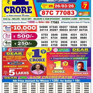 Dear Lottery Result Today 6 PM Dated 26 March 2026