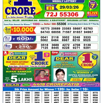 Dear Lottery Result 1 PM Dated 29 March 2026