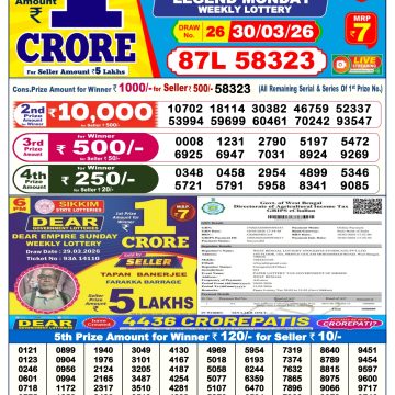 Dear Lottery Result Today 6 PM Dated 30 March 2026