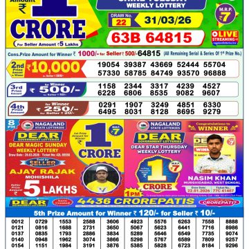 Dear Lottery Result 1 PM Dated 31 March 2026