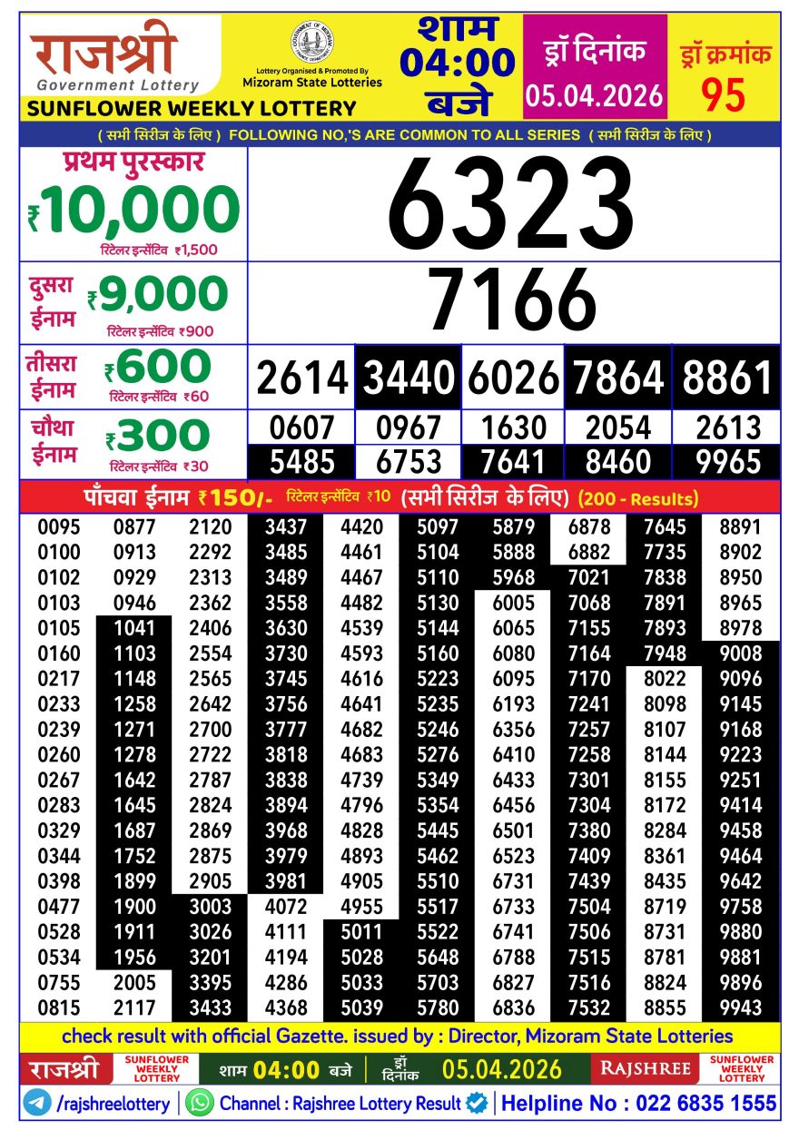 Rajshree Lottery Result 4 PM Dated 05 April 2026