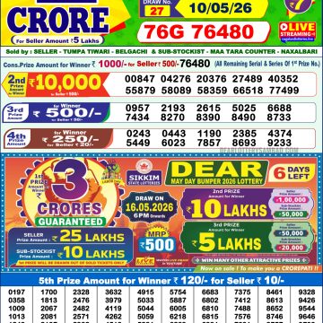 Dear Lottery Result 1 PM Dated 10 May 2026