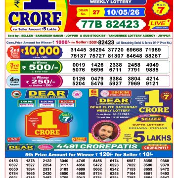 Dear Lottery Result 8 PM Dated 10 May 2026