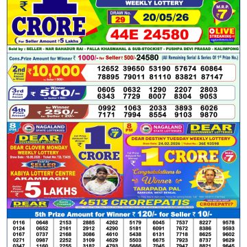 Dear Lottery Result 1 PM Dated 20 May 2026