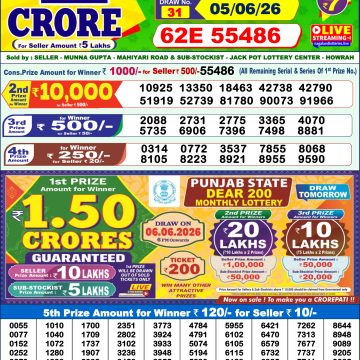 Dear Lottery Result 1 PM Dated 05 June 2026