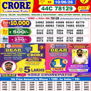 Dear Lottery Result 8 PM Dated 10 June 2026