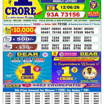Dear Lottery Result 1 PM Dated 12 June 2026