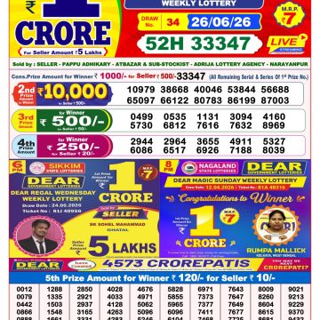 Dear Lottery Result 8 PM Dated 26 June 2026