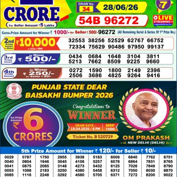 Dear Lottery Result 1 PM Dated 28 June 2026