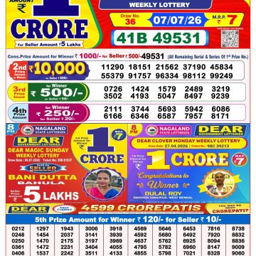 Dear Lottery Result 8 PM Dated 07 July 2026