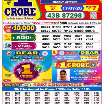 Dear Lottery Result 8 PM Dated 17 July 2026