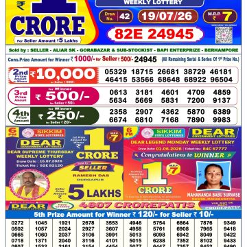 Dear Lottery Result Today 6 PM Dated 19 July 2026