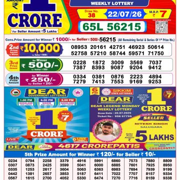 Dear Lottery Result 8 PM Dated 22 July 2026