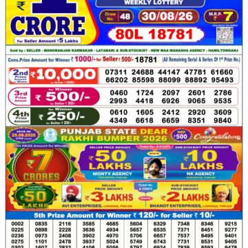 Dear Lottery Result Today 6 PM Dated 30 August 2026