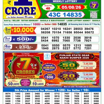 Dear Lottery Result 1 PM Dated 05 August 2026