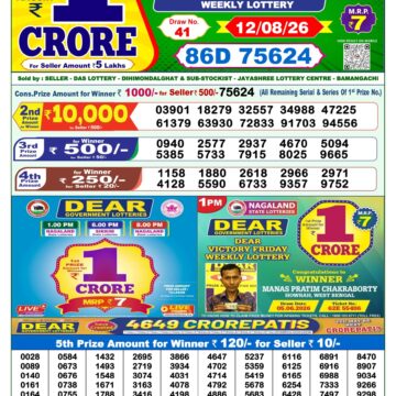Dear Lottery Result 1 PM Dated 12 August 2026
