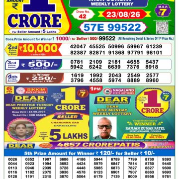 Dear Lottery Result 1 PM Dated 23 August 2026