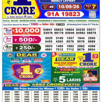 Dear Lottery Result Today 6 PM Dated 10 September 2026
