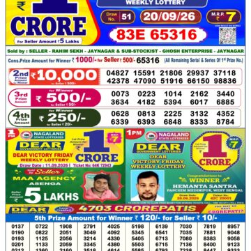 Dear Lottery Result Today 6 PM Dated 20 September 2026