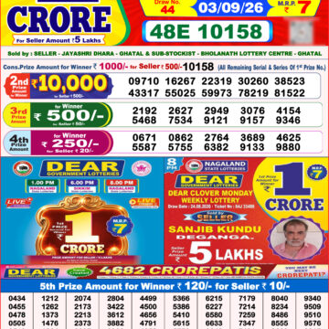 Dear Lottery Result 8 PM Dated 03 September 2026