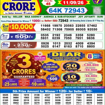 Dear Lottery Result 1 PM Dated 11 September 2026