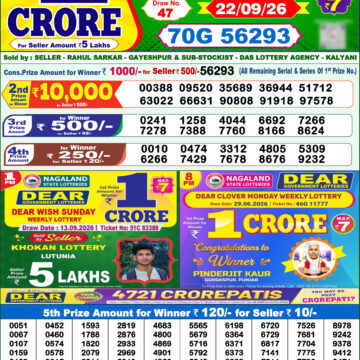 Dear Lottery Result 1 PM Dated 22 September 2026