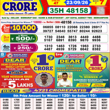 Dear Lottery Result 8 PM Dated 23 September 2026