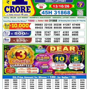 Dear Lottery Result 1 PM Dated 13 October 2026