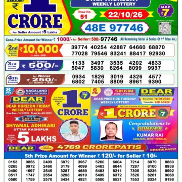 Dear Lottery Result 1 PM Dated 22 October 2026